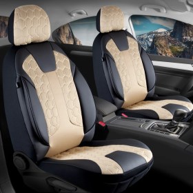 Resim Auto Good Store volkswagen Passat B8 Uyumlu Lüx Deri Detaylı Oto Koltuk Kılıfı Ön Arka Takım Venüs Bej Siyah Auto Good Store 
