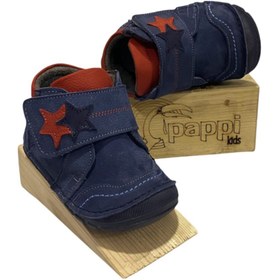 Resim Pappikids Mavi - H19 Ortopedik Deri Erkek Çocuk Ilk Adım Ayakkabısı Bot 