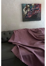 Resim Sofline Kadife Şönil Koltuk Örtüsü, Kaymaz Kanepe Örtüsü, Koltuk Şalı 180 X 220cm Lila 