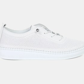 Resim Desa Kadın Beyaz Lastik Bağcıklı Deri Spor Ayakkabı 