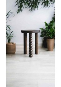 Resim Ahşap Masif Tekli Yan Sehpa Ceviz Renk Şık Mantar Sehpa Tasarımı - Dekoratif Çiçeklik Ceviz 