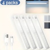 Resim 4 adet LED Alt Dolap Aydınlatması Hareket Sensörü ile - Şarj Edilebilir, Manyetik, Ayarlanabilir Kilitli Dolap Işıkları Mutfak, Merdivenler ve Daha Fazlası için - Kablosuz USB Güçlü Masa Lambaları Ayarlanabilir Parlaklık, Alt Dolap Aydınlatması | Modern Aydınlatma | Ayarlanabilir Işık 