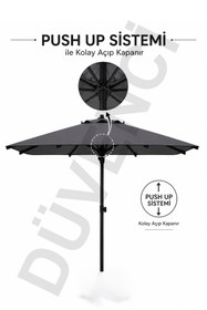 Resim Düvenci Alubrella Kare Antrasit Güneş Şemsiyesi, 210 cm çap / 8 Telli Bahçe Şemsiyesi, BİDONSUZ 