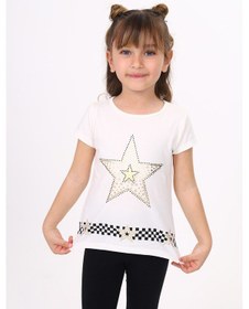 Resim Toontoy Kids Toontoy Kız Çocuk T-shirt Yıldız Baskı Ekru 
