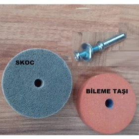 Resim Matkap Adaptörlü Bileme Temizleme Parlatma Polisaj Disk Seti Skoc Değirmen Taşı Adaptör 3 Lü Set 