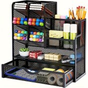 Resim 1 Adet Metal Fileli Kalemlik - Çekmeceli ve Raflı Çok Fonksiyonlu Organizatör, Siyah Mesh & Dayanıklı Metal Çerçeve, Ergonomik Tasarım Ofis Malzemeleri, Sanat Malzemeleri, Ev veya Çalışma Alanı Düzenleme, Ofis Masası Aksesuarları için Sağlam Yapı 