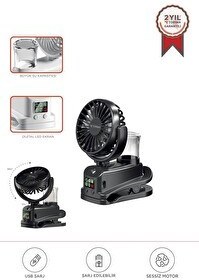 Resim Torima F-14 Siyah Dijital Ekranlı Şarjlı Su Kapasiteli Mini Masa Fan Vantilatör 