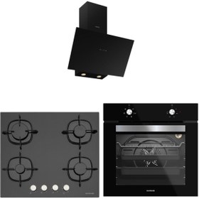 Resim Silverline Siyah Cam Ankastre Set (3481 Flam Davlumbaz - CS5436B01 Ocak - BO6501B01 Fırın) 