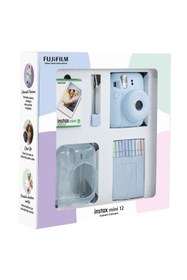 Resim Fujifilm Instax mini 12 Mavi Fotoğraf Makinesi 10'lu Film Simli Pleksi Kılıf Mandal ve Kıskaçlı Resim Standı 