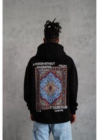 Resim Erkek Kilim Desen Kapüşonlu - Siyah 001 
