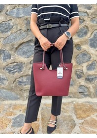 Resim Just Polo Kadın Orijinal Just Polo Yeni Sezon Büyük Boy Yumuşak Deri Lüks El Çantası Shopper Bordo 