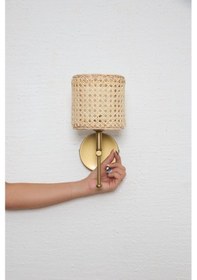 Resim Hazeran & Rattan Doğal Yukarı Eskitme Gold Duvar Aydınlatması Ledli Aplik Beyaz 