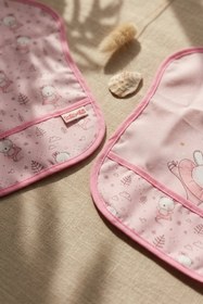 Resim Bebechi Bella Bear 2'li Sıvı Geçirmez Cepli Mama Önlüğü - Pembe Balerin Ayıcık Desenli Leke Tutmaz Bebek Önl 