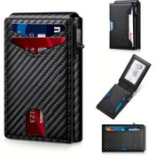 Resim Erkekler için 1 Adet LASVAULT RFID Engelleme Özellikli Açılır Kartlık - Karbon Fiber Dokulu İnce Sokak Stili Cüzdan Çoklu Kart Yuvaları ve Güvenli Kapatma ile Günlük Kullanım İçin Hafif Tasarım 