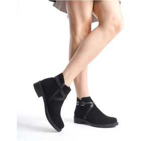 Resim Almıla Fermuarlı Lastikli Ortopedik Taban Topuklu Süet Kadın Bot Sst - Siyah Siyah 