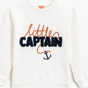 Resim Erkek Bebek Little Captain Baskılı Sweatshirt Bisiklet Yaka Pamuklu 