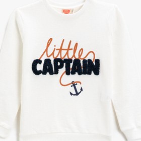 Resim Erkek Bebek Little Captain Baskılı Sweatshirt Bisiklet Yaka Pamuklu 