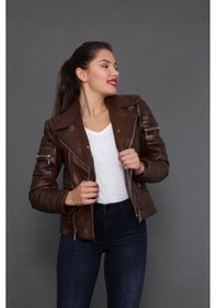 Resim Hakiki Deri Kahverengi Mıchaels Kadın Ceket Kahverengi 