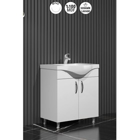 Resim Yıldız Banyo Dolabı 80 cm Ayaklı Beyaz Mdf Alt Modül ve Lavabo 