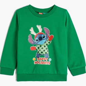 Resim Erkek Bebek Stitch Sweatshirt Yılbaşı Temalı Lisanslı Pamuklu Şardonlu 