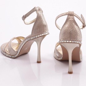 Resim Dgn 2431 Kadin Çapraz Bantli Topuklu Abiye Ayakkabi 2431-2219-R0090 Altın 