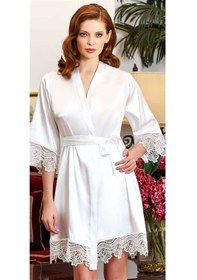 Resim Jeremi 3213 Çeyizlik İpek Saten Dantelli Bride Sabahlık - Krem Krem 