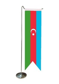 Resim Masa Üstü Kırlangıç Azerbaycan Bayrağı + Krom L Direk Masa Bayrak 