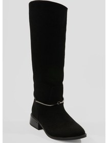Resim Kadın Süet Çizme Tokalı Kalın Topuklu Siyah Miretta Siyah 