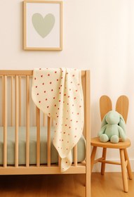 Resim MintTasarımButik %100 Pamuk Kalpli Bebek Battaniyesi Yumuşak Nefes Alabilir Kumaş Yenidoğan Uyumlu 80x90 cm 