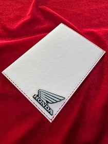 Resim ATTA PAZARLAMA Deri kabartmalı beyaz honda markalı motor ruhsatlık, ruhsat kabı, ruhsat kılıfı, ruhsat cüzdanı 