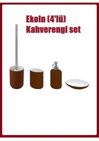 Resim 4 Lü Banyo Seti Kahverengi Ekoln Banyo Seti, Sıvı Sabunluk, Diş Fırçalık, Katı Sabunluk, Tuvalet Fırçası Stoneware 