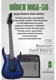 Resim Maxword Grade-50amp Blue Rosewood Yüksek Kalite Floyde Rose 50w Amfili Elektro Gitar 