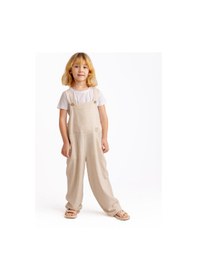 Resim Oliven The Kid Unisex Bol Paça Keten Salopet Naturel Naturel Bej 