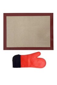 Resim Kitchen Design Lab Yanmaz Yapışmaz Yıkanabilir Pişirme Matı ve Kırmızı Silikon Yanmaz Mutfak Fırın Eldiveni 