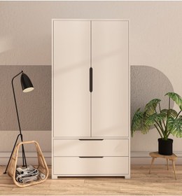 Resim Flora 2 Kapaklı 2 Çekmeceli Gardırop Beyaz Elbise Dolabı 