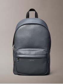 Resim Calvin Klein Erkek Fermuar Kapama Küçük Bölme CK Yazı Desen Deri Metal Logo Gri Sırt Çantası 