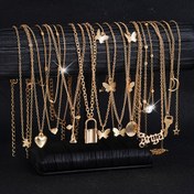 Resim Kadınlar için 12 Parça Çinko Alaşım Pendentli Kolyeler, Kalp Kelebek Çiçek Yıldız Kilit Tılsımları, Basit Tatil Stili, Günlük Giyim, Hediye Seti (Kutu Yok) 