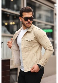 Resim Serseri Jeans Koyu Haki Erkek Kot Ceket Bej 
