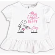 Resim Tavşan Baskılı Bebek T-Shirt - Beyaz 