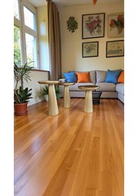 Resim Modern Altın Varak Detaylı Doğal Ahşap Mantar Yan Sehpa 3 Lü Set 