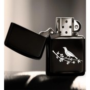 Resim Bk Gift Kuş Tasarımlı Siyah Benzinli Metal Çakmak-1 