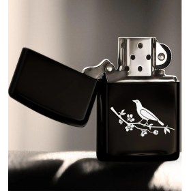 Resim Bk Gift Kuş Tasarımlı Siyah Benzinli Metal Çakmak-1 