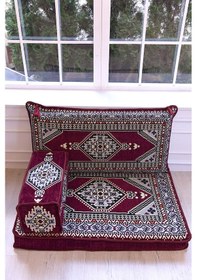 Resim Bakırözü Home Şark Köşesi Takımı , 95 Cm Yer Minderi Takımı Bordo Yahyalı Modeli 3 Parça 