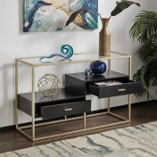 Resim Hitit Dekorasyon Faye Gold Metal Ahşap & Cam Dresuar 
