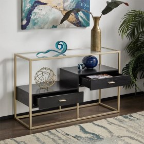Resim Hitit Dekorasyon Faye Gold Metal Ahşap & Cam Dresuar 