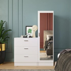 Resim L'occi Concept Foster Aynalı 3 Çekmeceli Şifonyer Gardırop Beyaz 