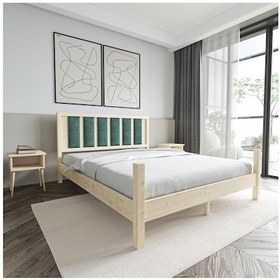 Resim Orion Model Çağla Yeşili Puflu Başlıklı Doğal Çam Ahşap Karyola-83 90 x 190 