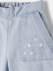 Resim Kids Çiçek İşlemeli Kot Kız Bebek Pantolon - Mavi / 9 Ay 