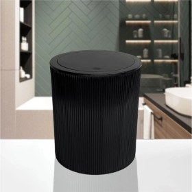 Resim Şık Çizgili Yuvarlak Kapaklı Klozetli Çöp Kovası, Banyo ve Mutfak Için Uygun 