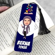 Resim Başörtülü Kadın Karikatürlü Püsküllü Kitap Ayracı 